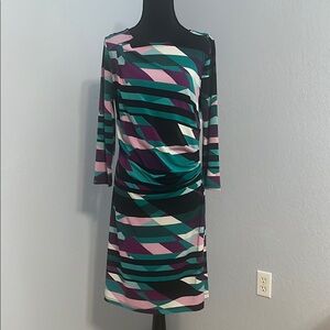 Calvin Klein Black and White Sheath Dress 3/4 Sleeve Bateau Neckline